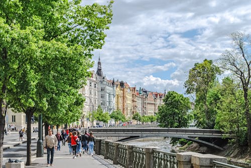 Free Tourists in Prague Stock Photo