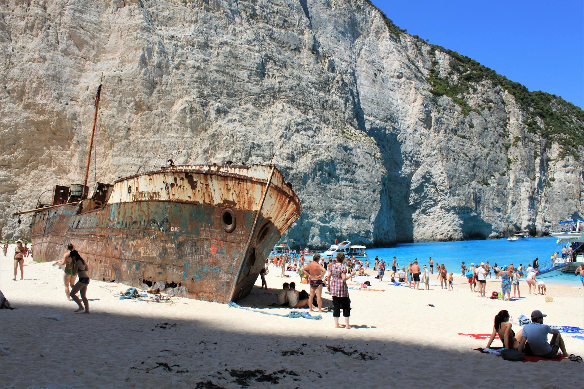 Navagio Beach, a stunning shipwreck site on Zakynthos Island, Greece.