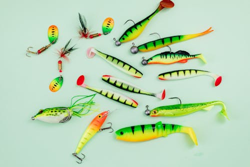 Free Yellow and Green Fishing Baits  Stock Photo