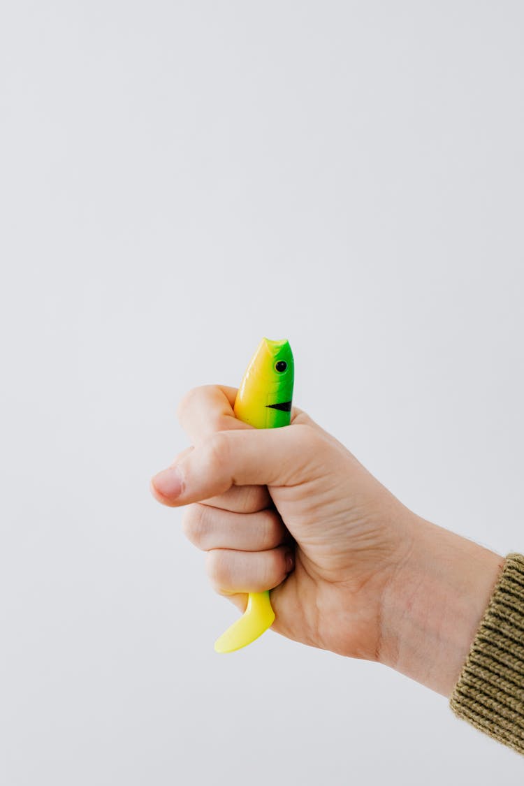 A Person Holding A Plastic Fish