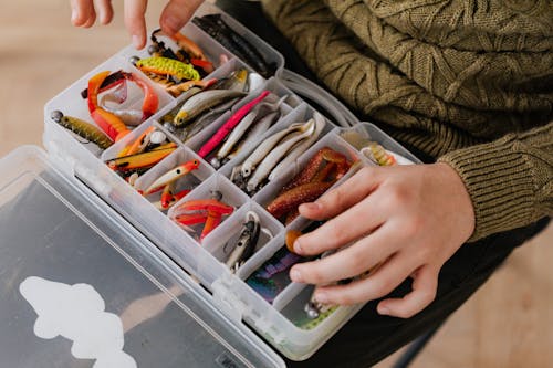 Fishing Lures on Plastic Container