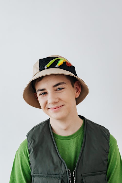 Free Boy Wearing a Bucket Hat Stock Photo