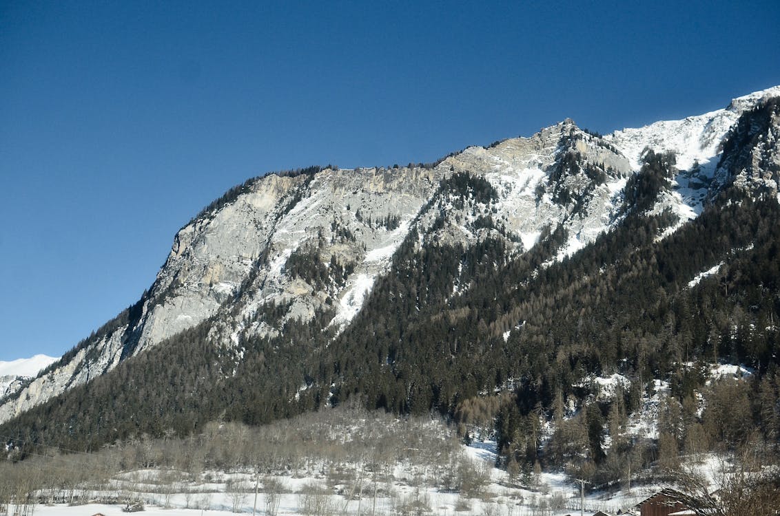 Snow Covered Mountain Under the Blue Sky