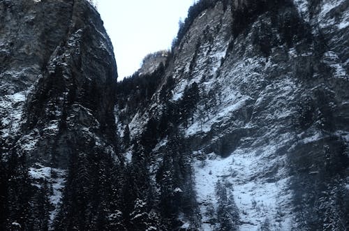 Mountains with Steep Cliffs in Winter