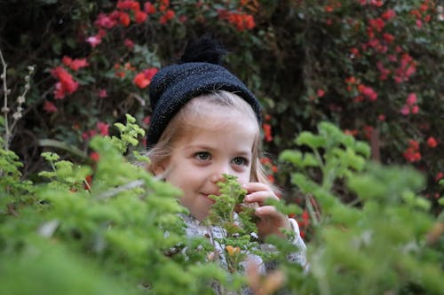 Little Girl Behind Green Plant