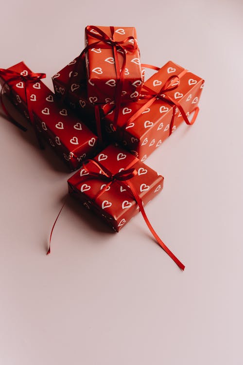 Free Gifts with Red Ribbons Stock Photo