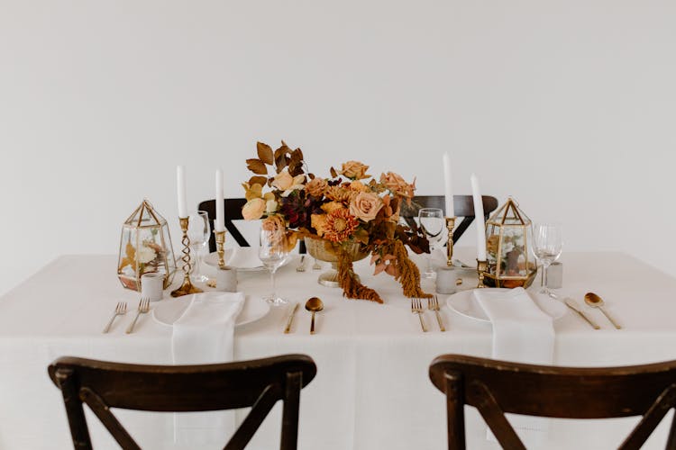 Served Table With Decorations For Wedding Ceremony