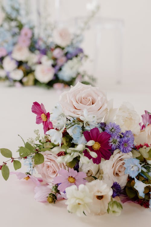 Bouquet of fresh flowers placed on table