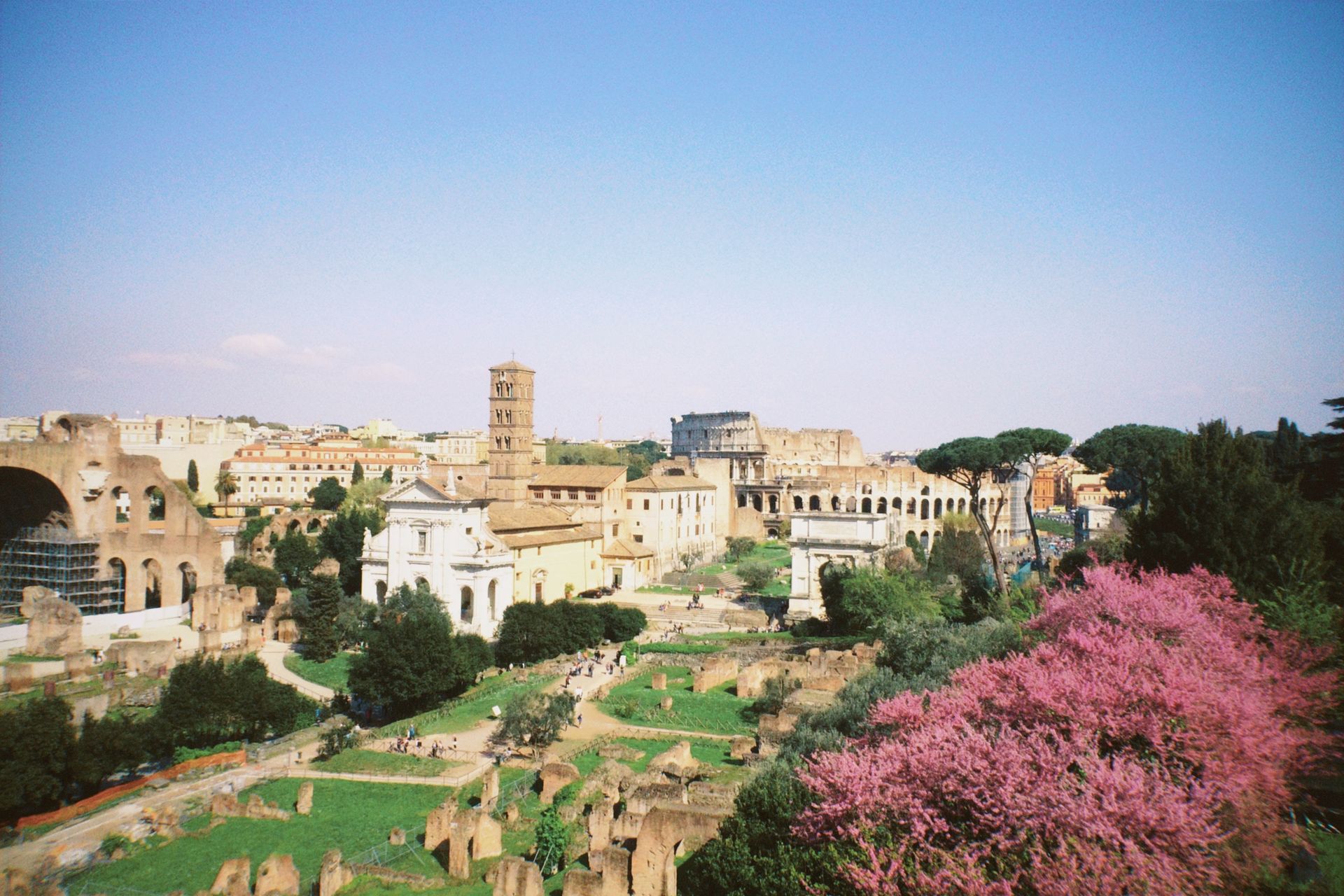 Aerial View of Roman Forum or Foro Romano in Rome, Italy