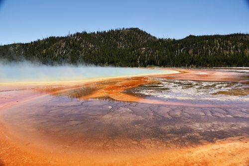 Free A stunning view of the colorful Grand Prismatic Spring in Yellowstone National Park. Stock Photo