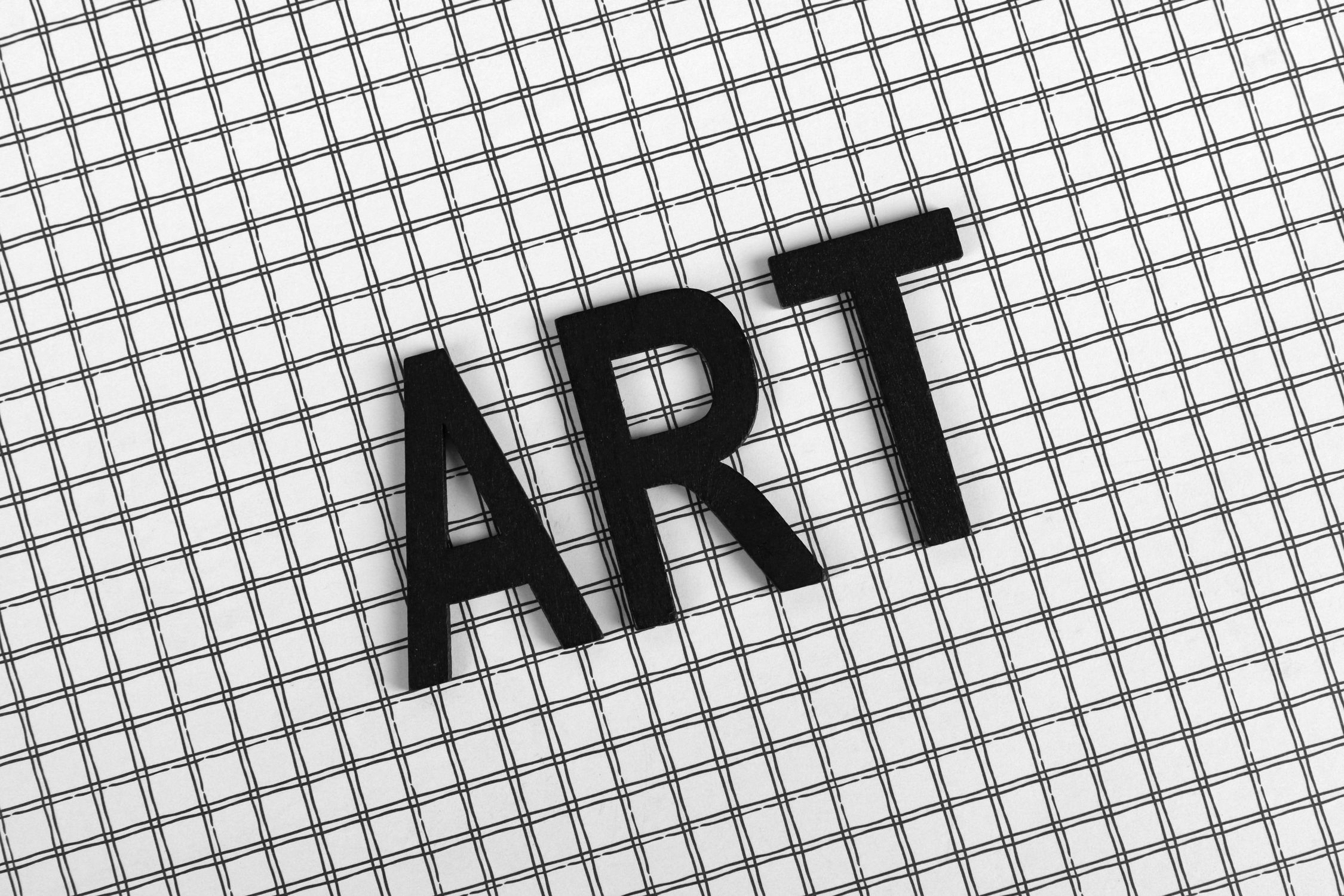 Word art against a black and white grid pattern