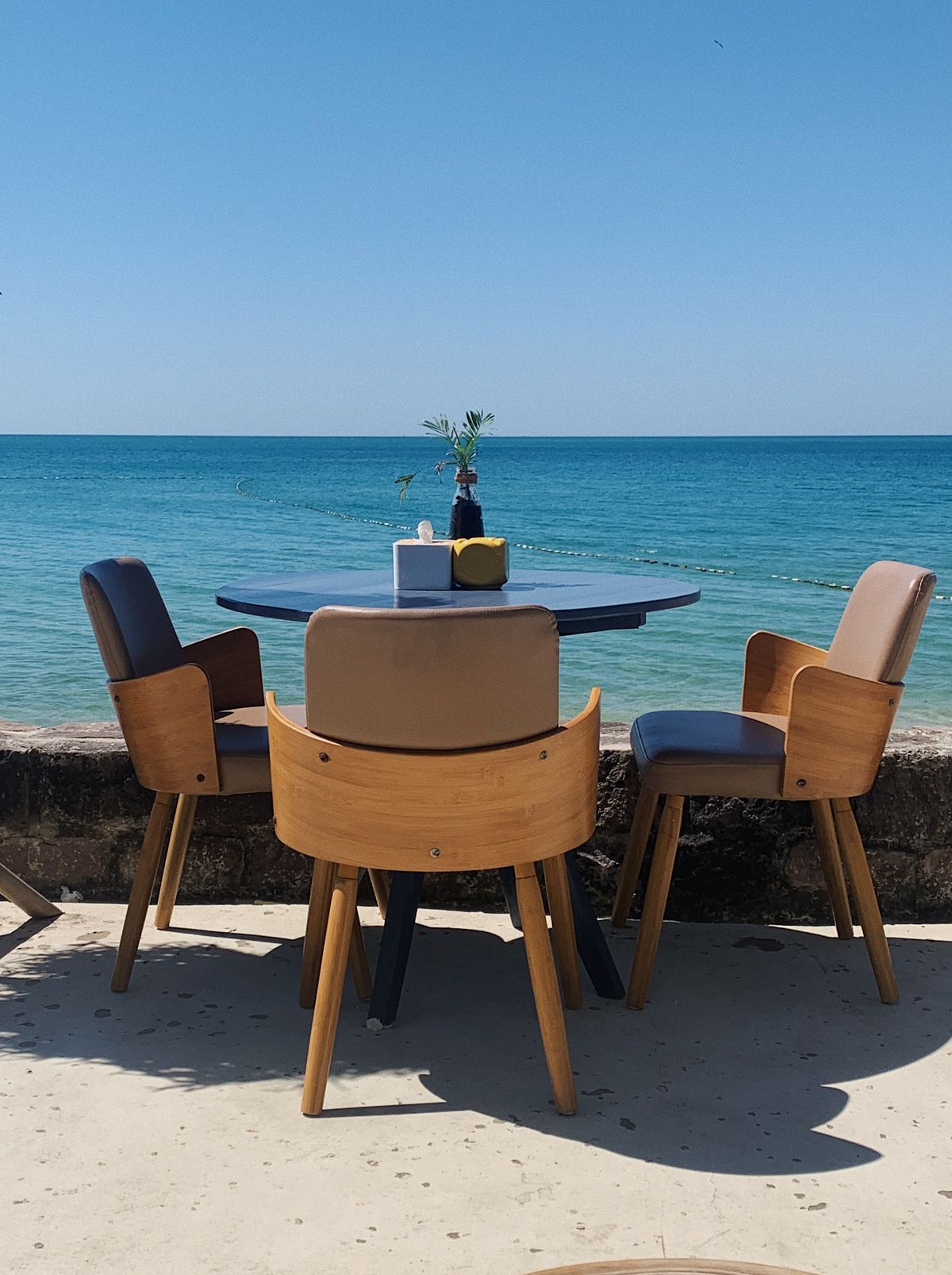 Tables and chairs facing the beach in Phu Quoc