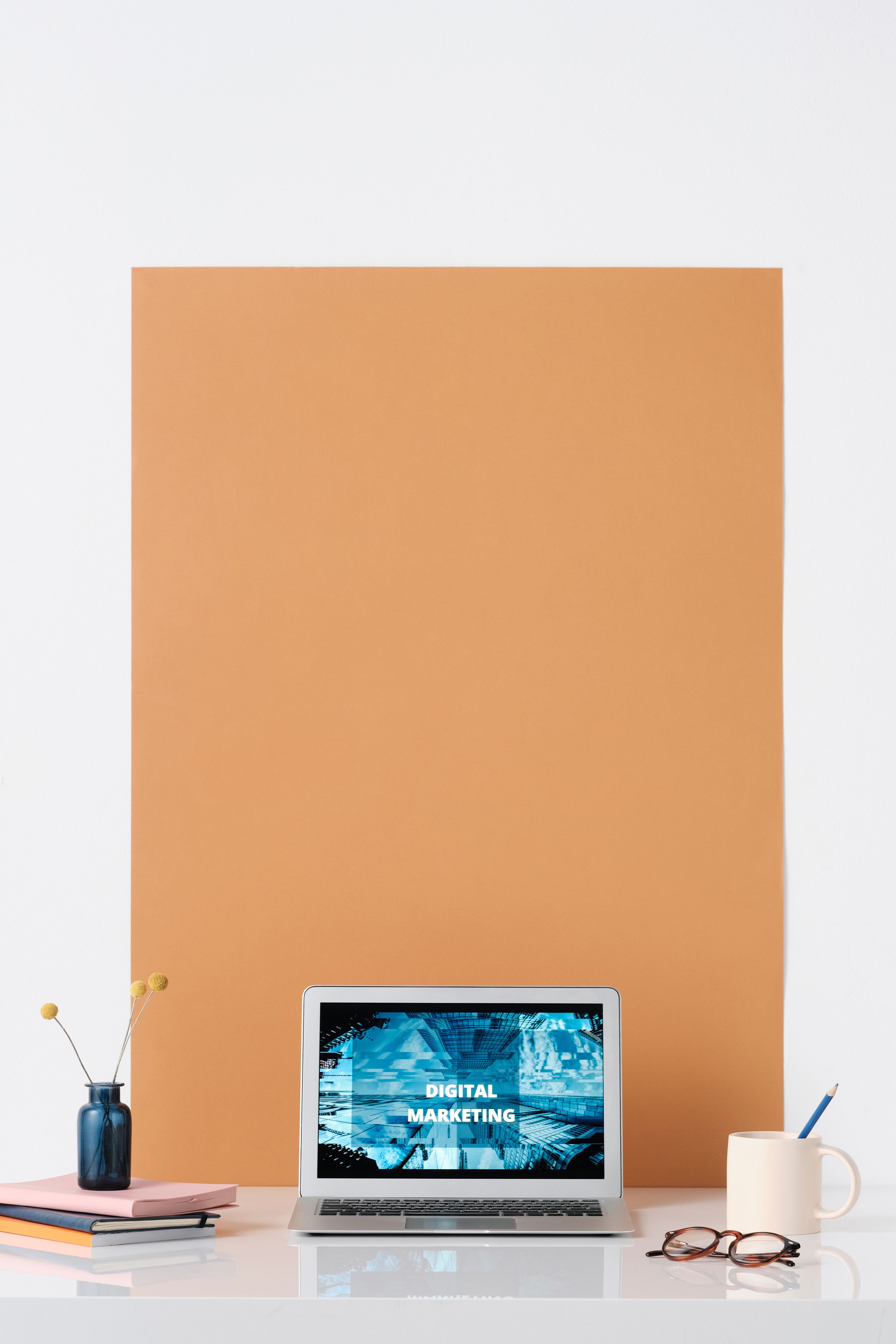 Modern laptop workspace used for digital marketing