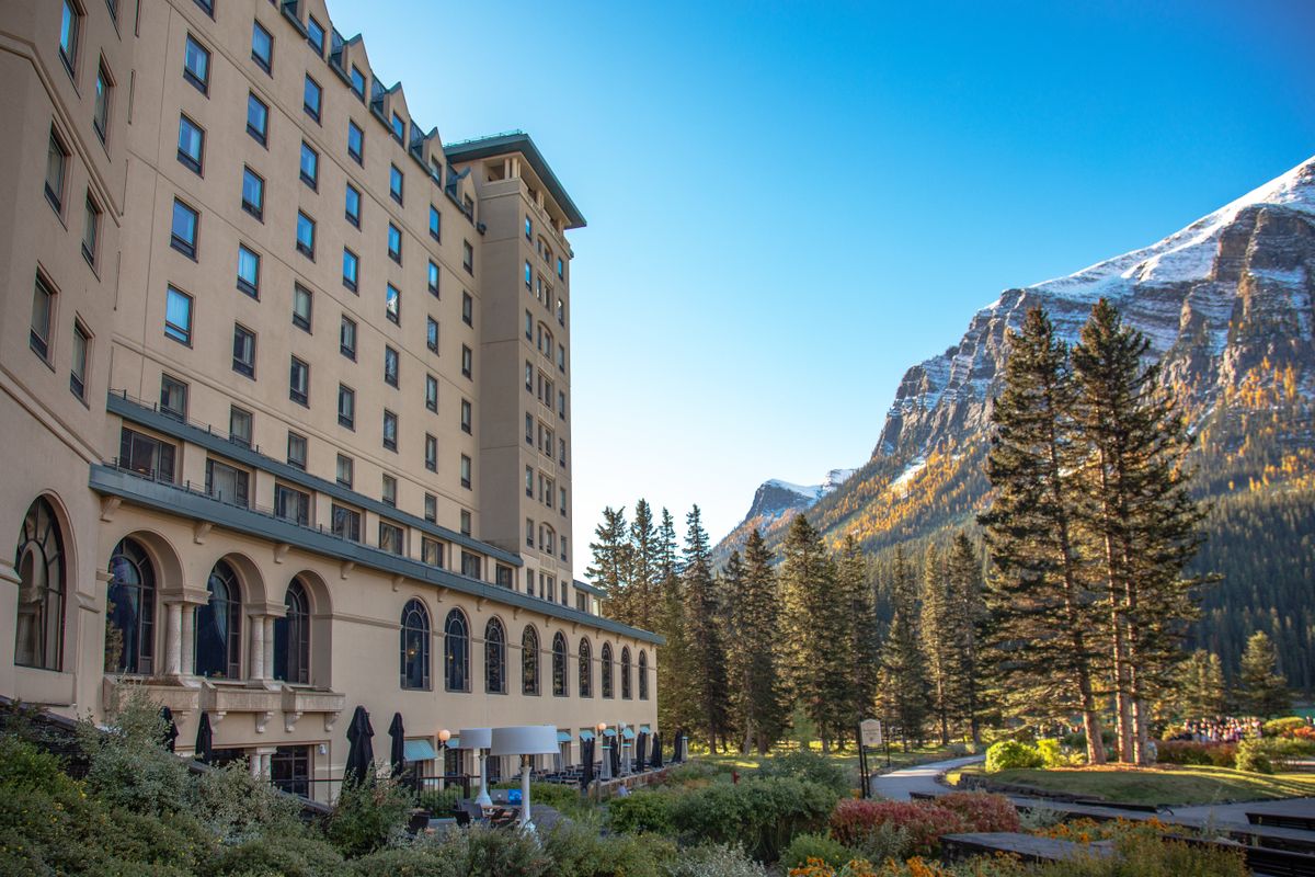Canadian rocky mountain lodge exterior at Grey Eagle