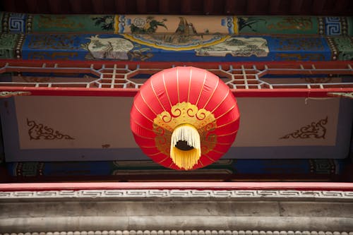A Chinese Lantern Lamp Hanging on the Ceiling