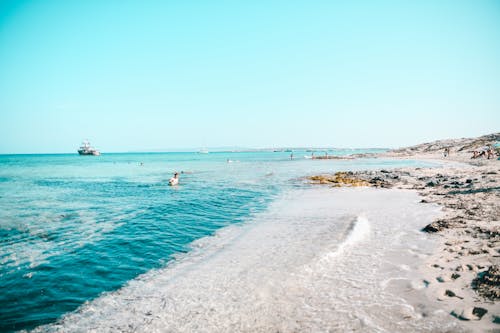 Free Sea and Sandy Beach under Clear Sky  Stock Photo