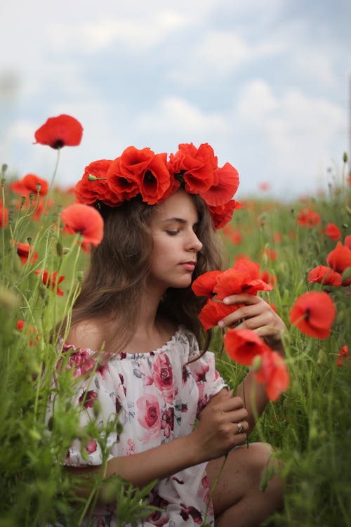 A Woman in  Poppy Flower Field