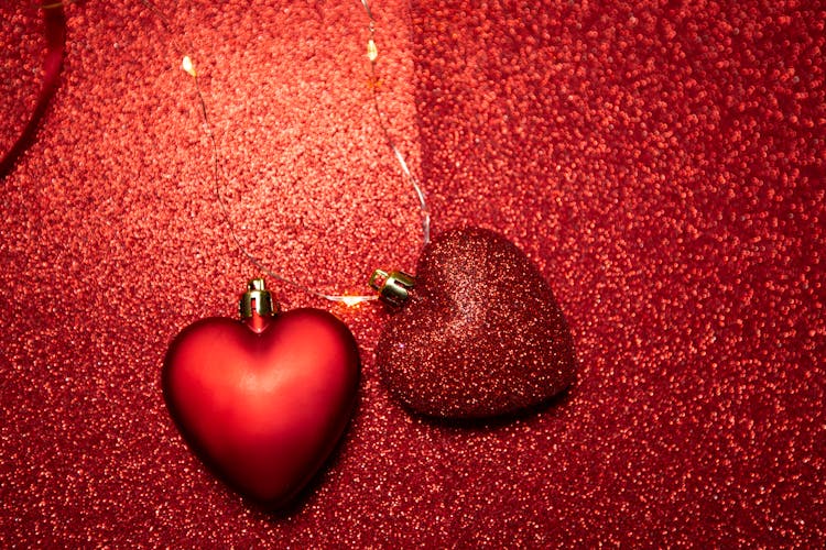 Red Heart Decoration On Shiny Surface