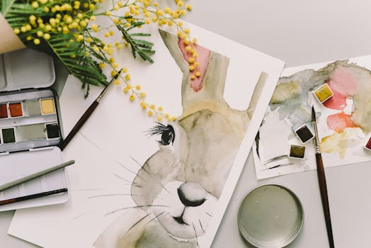 Artistic watercolor of a bunny with mimosa flowers, perfect for Easter celebration.