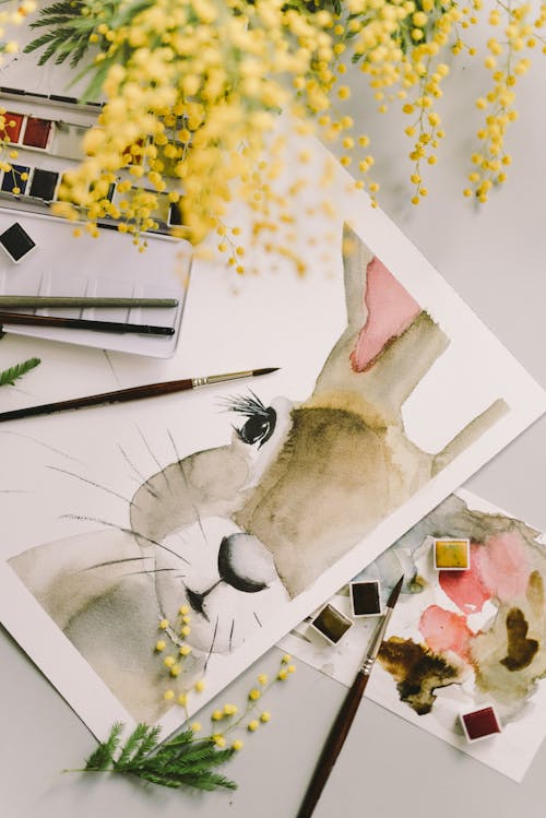 Painting Of A Bunny On White Paper
