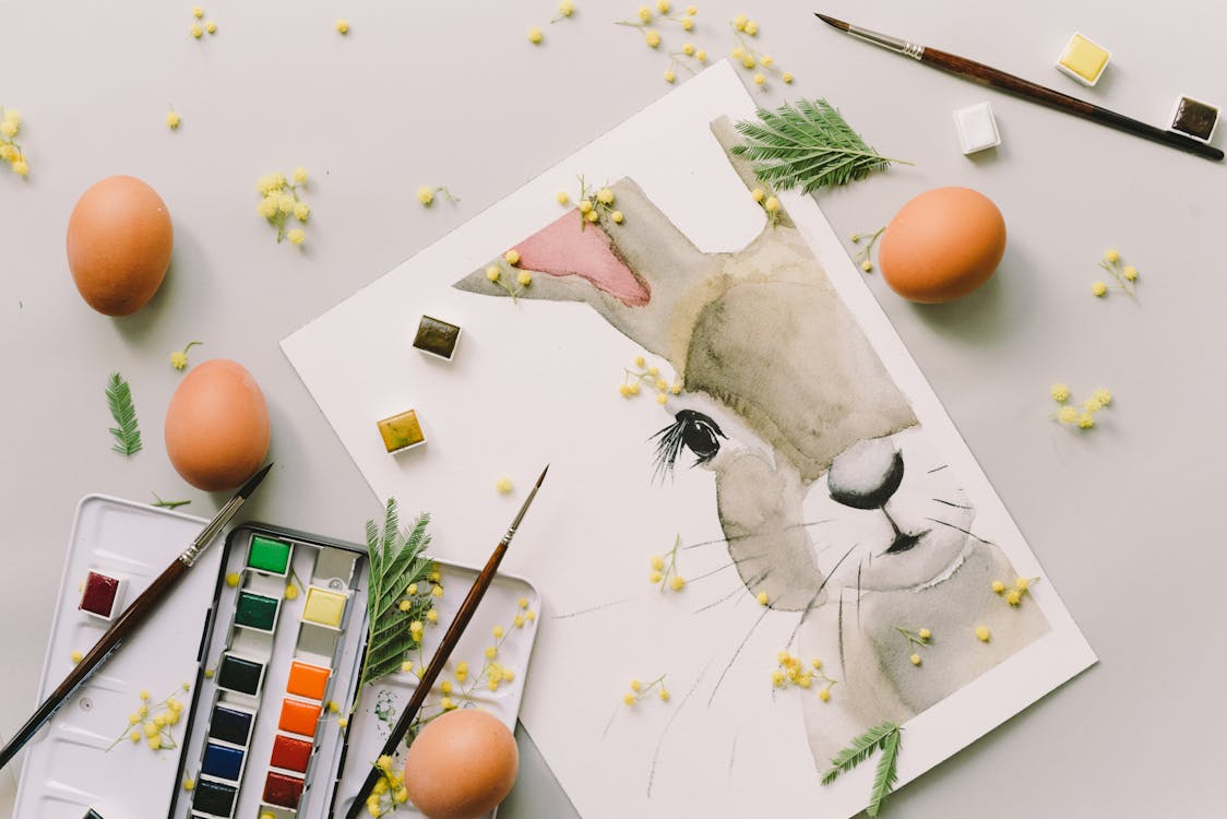 Free Painting Of A Bunny On White Paper Stock Photo