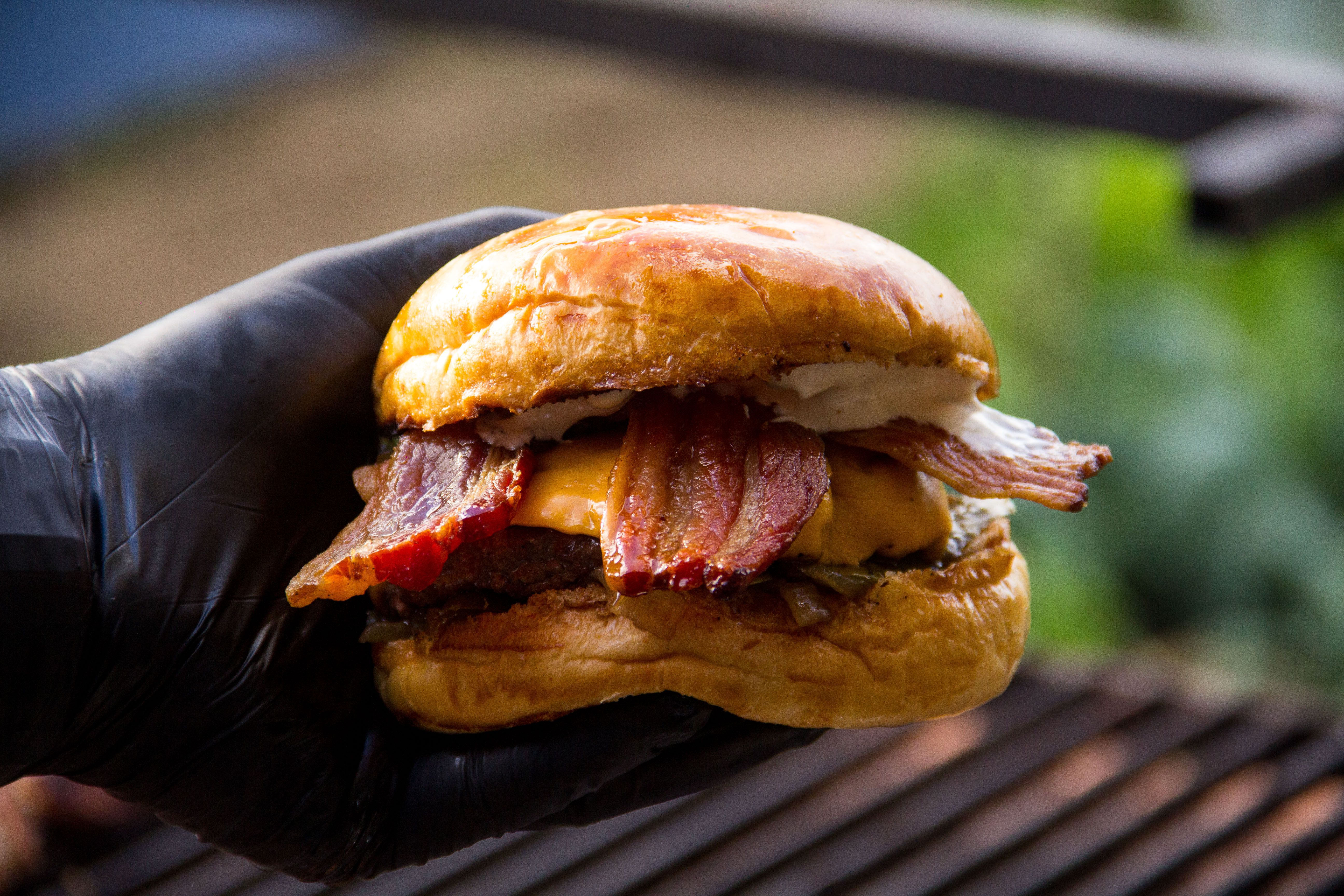 Close-up of honey bourbon glazed bacon with crispy edges
