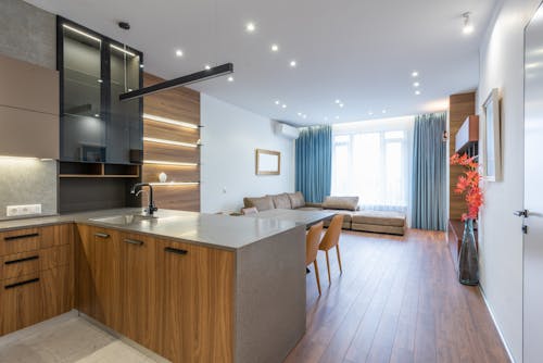 Interior of apartment with kitchen counter