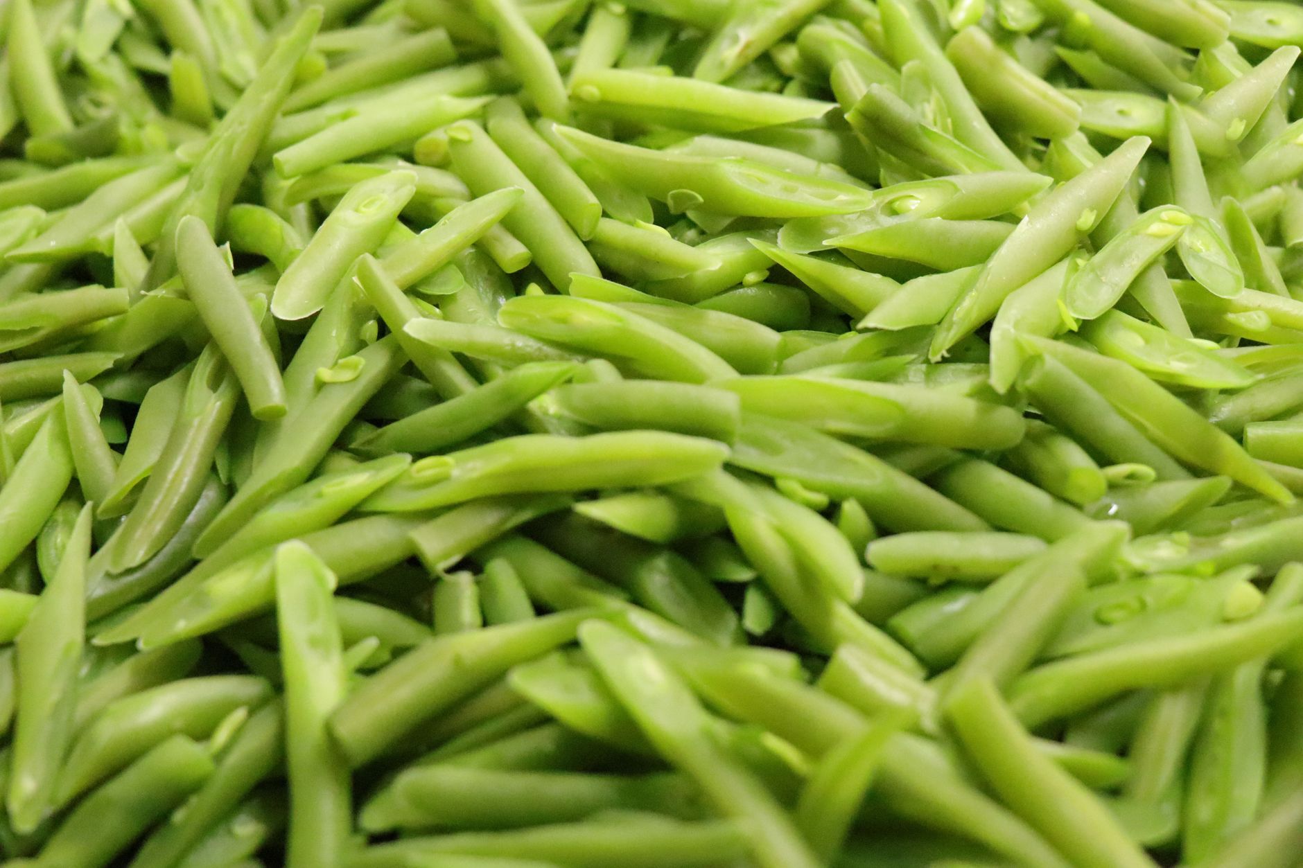Fresh green beans with onions and broth simmering in a pan