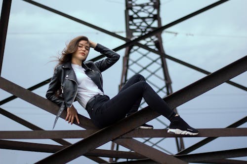 Woman Wearing a Leather Jacket