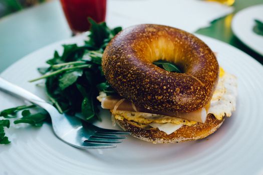 With Ham Egg Sandwich On Bagel