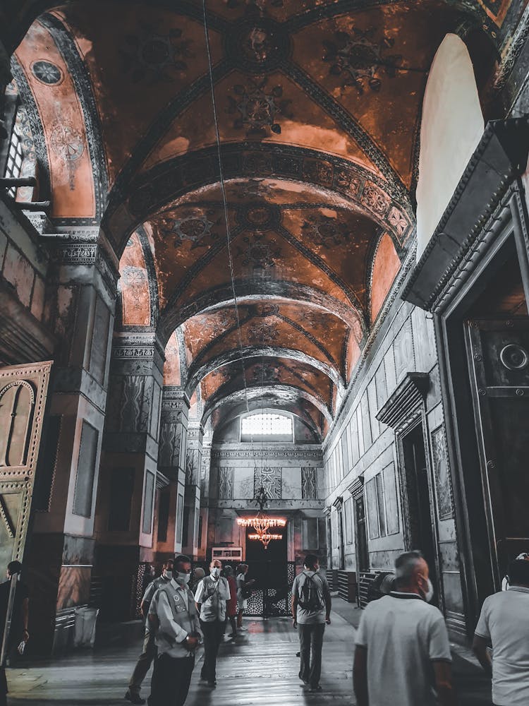 People Wearing Face Masks Inside Hagia Sophia Mosque During The New Normal State