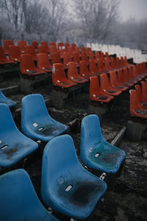 Red and Blue Plastic Seats on the Grandstand