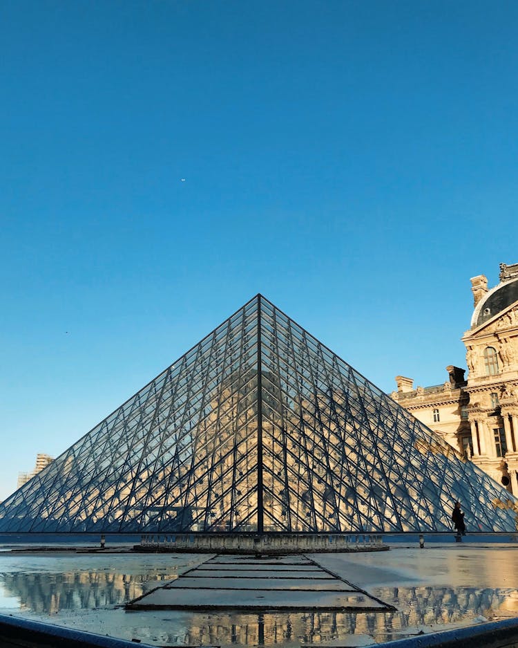 Glass Pyramid Outside Of A Museum Building 