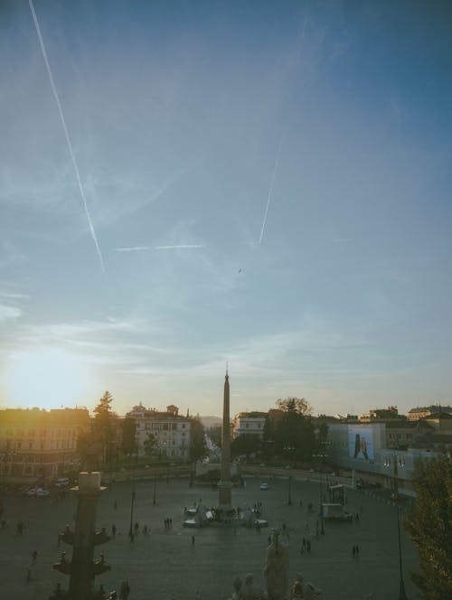 Drone Shot of a City during Sunset