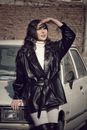 Woman Wearing Black Leather Coat