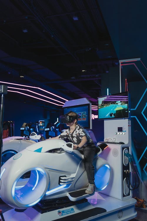 A Person Riding a Motorbike Simulator