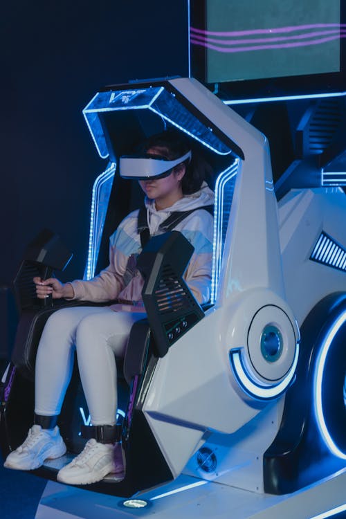 A Woman Playing Virtual Reality Glasses