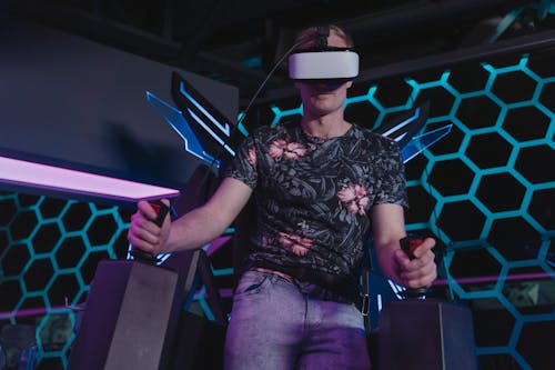 A Man Playing Virtual Reality Glasses