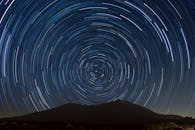 长时间曝光泰德山上空的恒星轨迹，捕捉夜空的天体之美