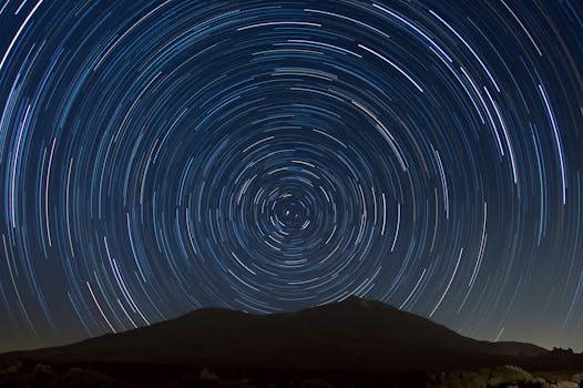 Long exposure of star trails over Mount Teide, capturing the night sky's celestial beauty.