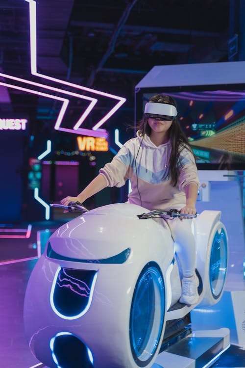 A Woman Playing Virtual Reality Glasses