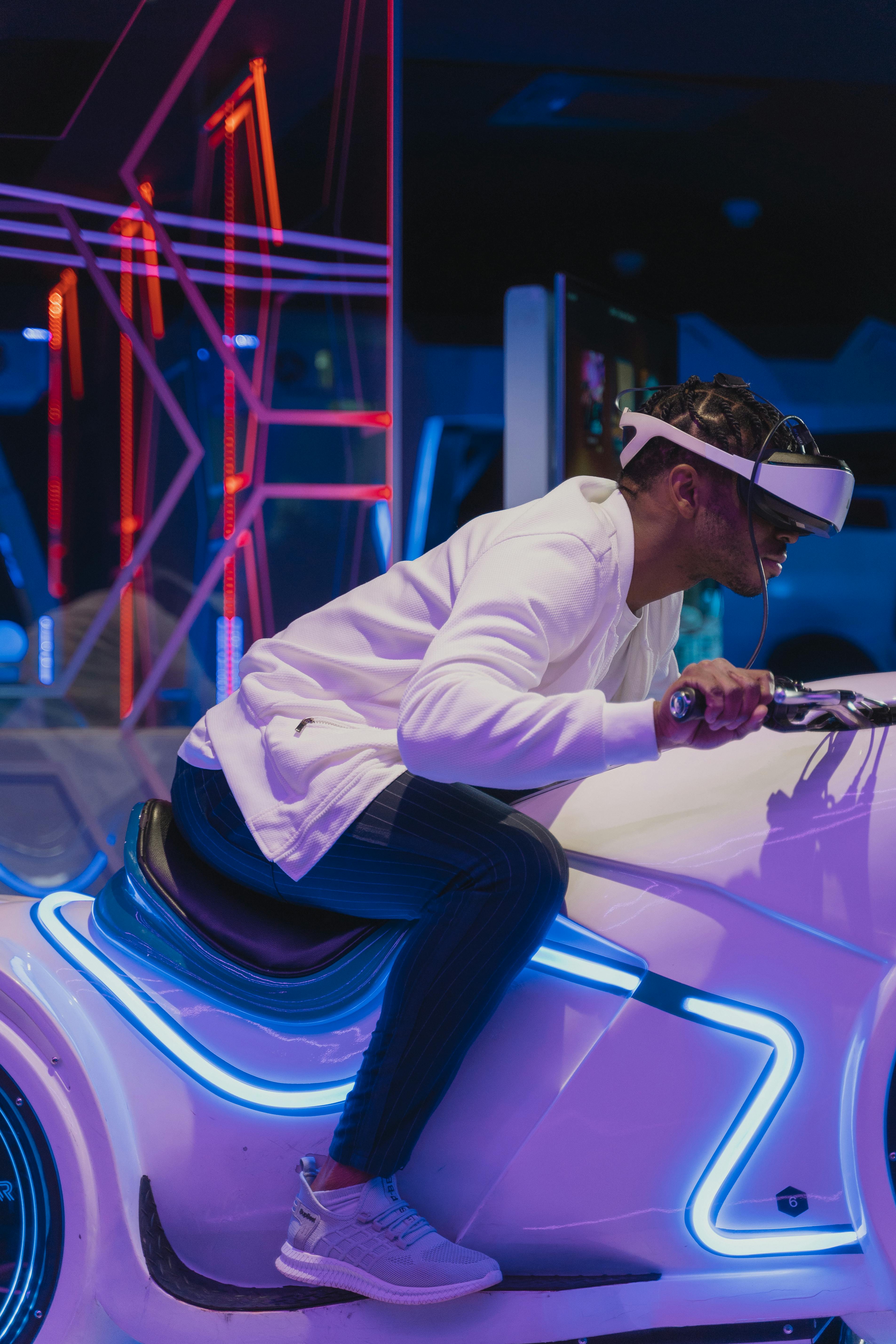a man playing virtual reality glasses