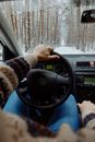 Close-Up Shot of a Person Driving a Car