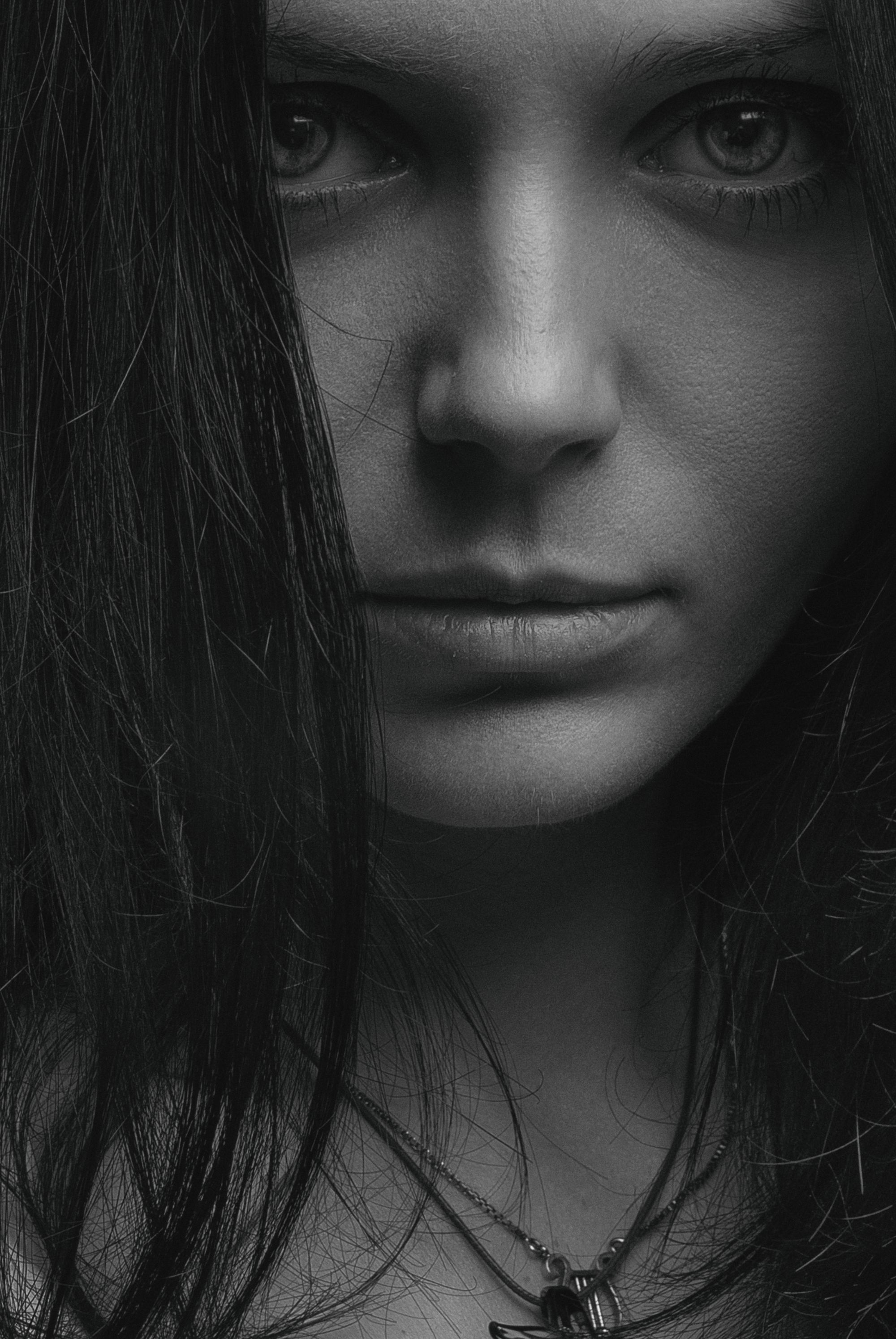 Black and white portrait of a model