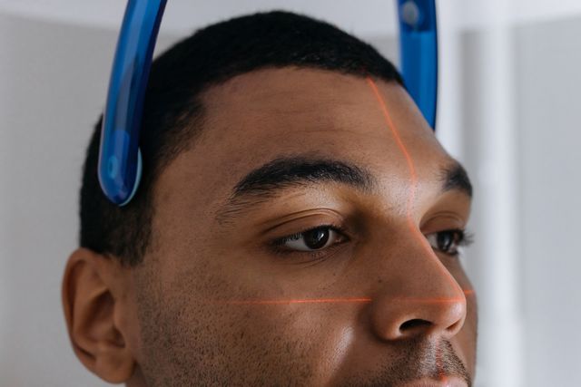Patient installé devant un scanner dentaire 3D pour planifier la pose d'un implant