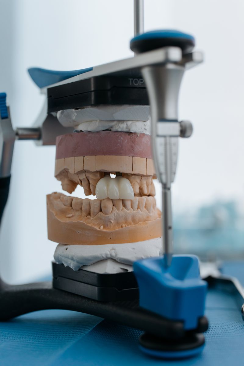 Full-arch dental prosthesis mounted in laboratory bite equipment