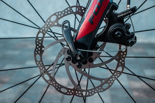 Free Disc Brake Caliper and Rotor of a Bicycle Stock Photo