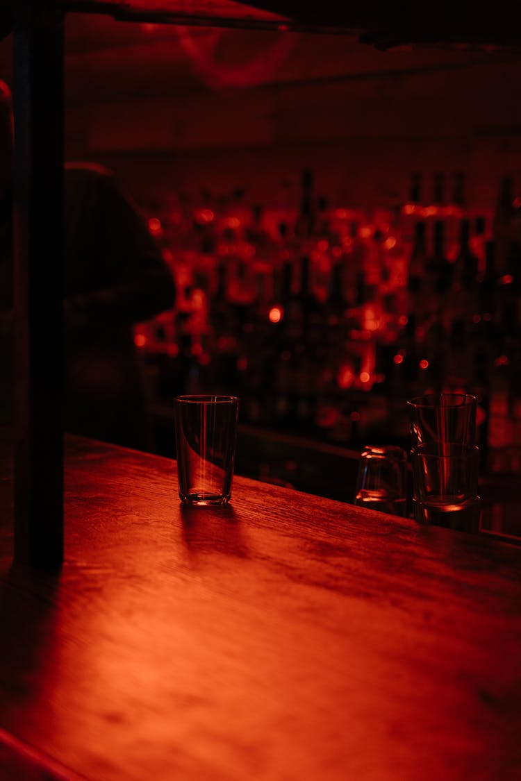 Empty Glass Cup On Bar Counter