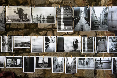 Free Black and White Photos Hanging on Wall Stock Photo