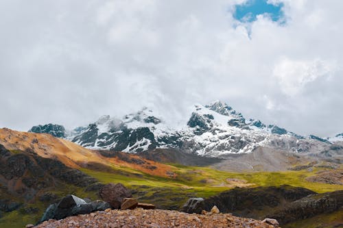 Photo of Snow Capped Mountain Under Cloudy Sky